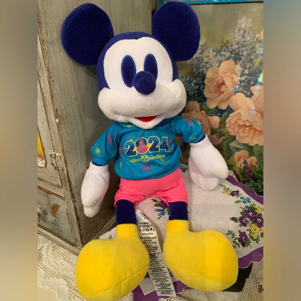 Disney Blue and Pink Stuffed Mickey Mouse Plush 2024
